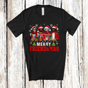 MacnyStore - Merry Friendsmas; Adorable Christmas Lights Santa African American Men; Friends Group.png T-Shirt