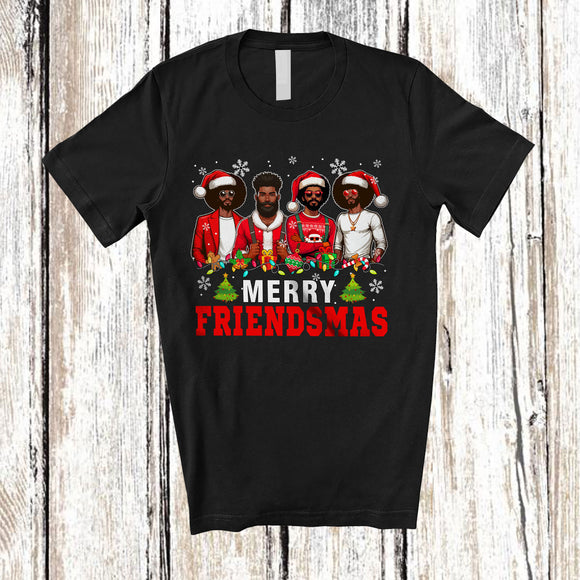 MacnyStore - Merry Friendsmas; Adorable Christmas Santa African American Black Men Afro; Friends Family T-Shirt