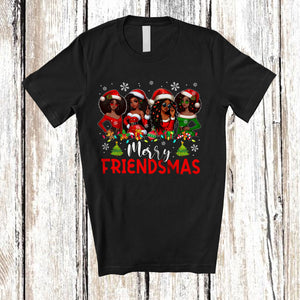 MacnyStore - Merry Friendsmas; Adorable Christmas Santa African American Black Women Afro; Friends Family T-Shirt