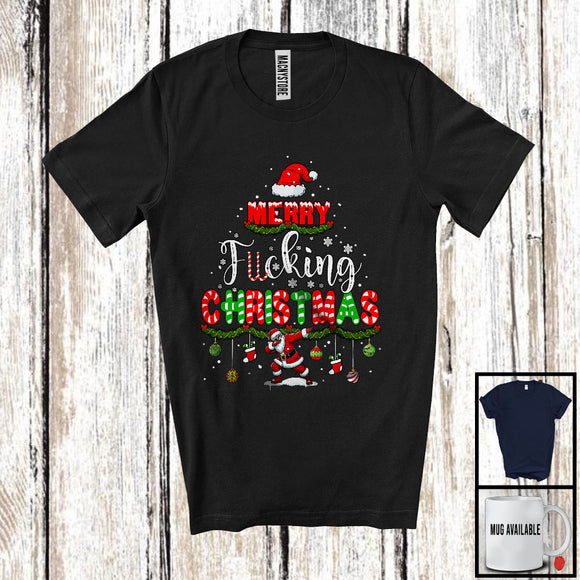 MacnyStore - Merry Fucking Christmas; Sarcastic Christmas Tree Santa Dabbing; Snowing Around Family T-Shirt