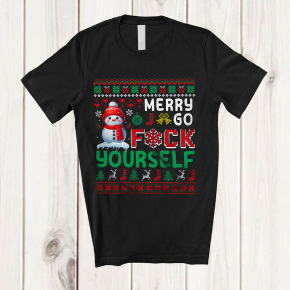 MacnyStore - Merry Go F*ck Yourself; Amazing Christmas Snowman Sweater; Pajama Matching X-mas Family Group T-Shirt