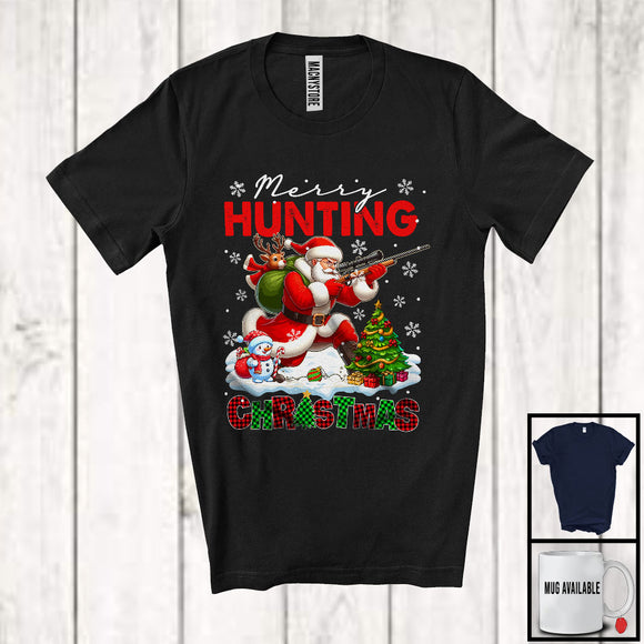 MacnyStore - Merry Hunting; Joyful Christmas Lights Santa Hunting Lover; X-mas Snowing Around T-Shirt