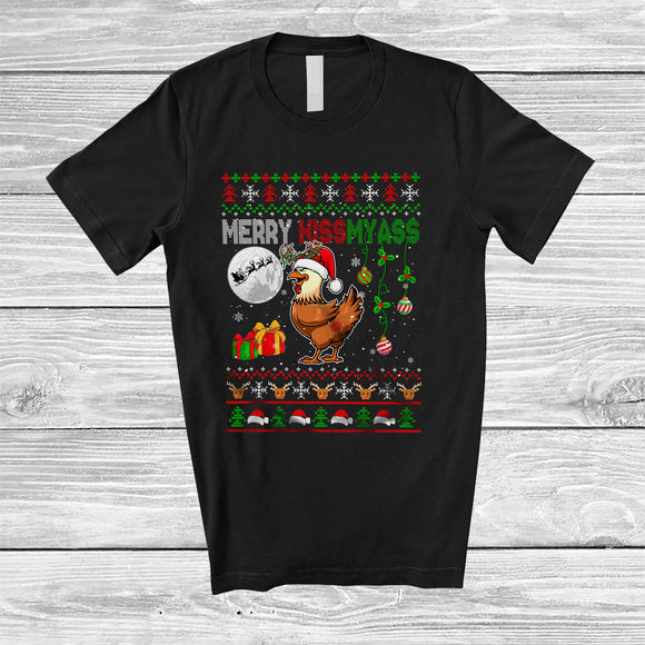 MacnyStore - Merry Kissmyass; Amazing Christmas Sweater Santa Reindeer Chicken Ass; Farmer Farm Animal T-Shirt