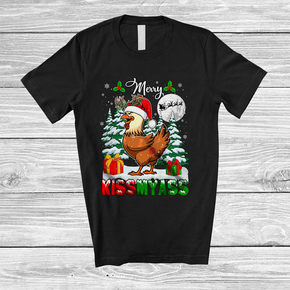 MacnyStore - Merry Kissmyass; Amazing Christmas Tree Santa Reindeer Chicken Ass; Farmer Farm Animal T-Shirt