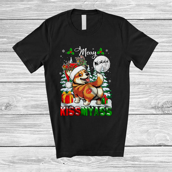 MacnyStore - Merry Kissmyass; Sarcastic Christmas Naughty Santa Reindeer Corgi Ass; Farmer Family Group T-Shirt