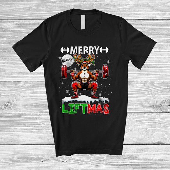 MacnyStore - Merry Liftmas; Humorous Christmas Muscle Reindeer Weightlifting; X-mas Gym Workout Group T-Shirt