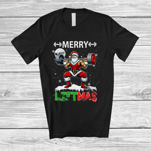 MacnyStore - Merry Liftmas; Humorous Christmas Muscle Santa Weightlifting; X-mas Gym Workout Group T-Shirt