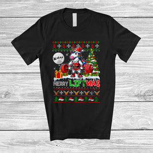 MacnyStore - Merry Liftmas; Humorous Christmas Muscle Unicorn Weightlifting; Sweater Gym Workout Group T-Shirt