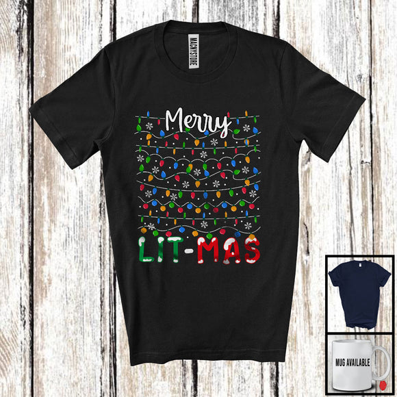 MacnyStore - Merry Lit-mas; Amazing Christmas Lights Snowing Around; Matching X-mas Family Lover Group T-Shirt