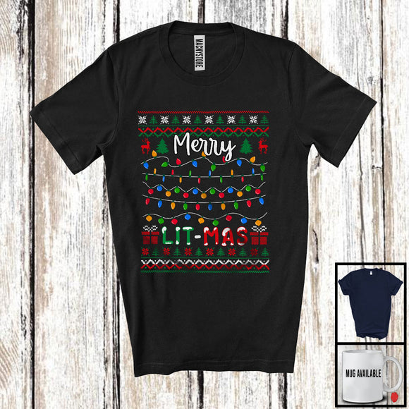 MacnyStore - Merry Lit-mas; Amazing Christmas Lights Snowing Around; X-mas Sweater Family Lover Group T-Shirt