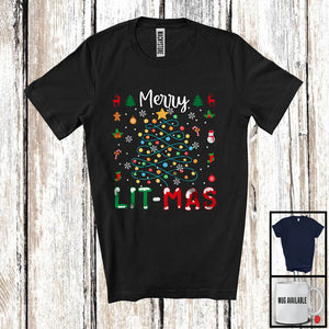 MacnyStore - Merry Lit-mas; Amazing Christmas Lights Tree Snowing Around; Matching X-mas Family Group T-Shirt