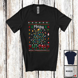 MacnyStore - Merry Lit-mas; Amazing Christmas Lights Tree Snowing Around; X-mas Sweater Family Group T-Shirt