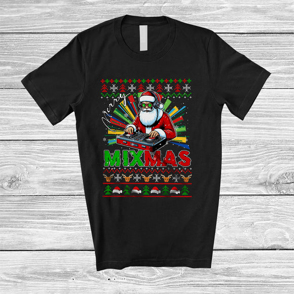 MacnyStore - Merry Mixmas; Amazing Christmas Santa DJ Player Dancing Lover; X-mas Sweater Family T-Shirt