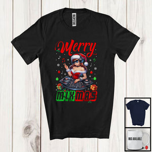 MacnyStore - Merry Mixmas; Joyful Christmas Women Santa DJ Dancer; Snow Matching X-mas Music Lover T-Shirt