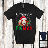 MacnyStore - Merry Pigmas; Adorable Christmas Guinea Pig Santa; X-mas Ornaments Snowing Around T-Shirt