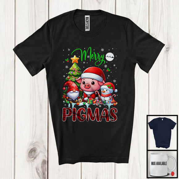 MacnyStore - Merry Pigmas; Amazing Christmas Tree Pajama Santa Pig; Plaid Snowman Gnome Farmer T-Shirt