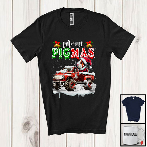 MacnyStore - Merry Pigmas; Merry Christmas Snow Santa Guinea Pig Driving Monster Truck; X-mas Group T-Shirt