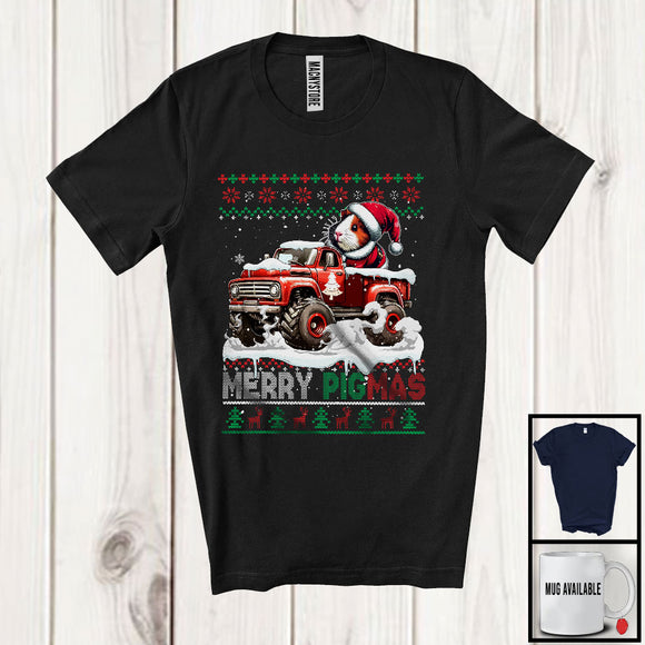 MacnyStore - Merry Pigmas; Merry Christmas Snow Santa Guinea Pig Driving Monster Truck; X-mas Sweater T-Shirt