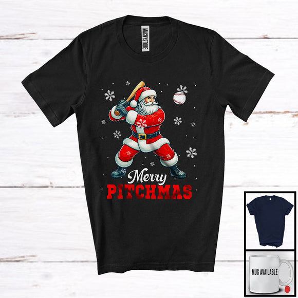 MacnyStore - Merry Pitchmas; Awesome Christmas Santa Playing Baseball; Pitcher Sport Player Team T-Shirt