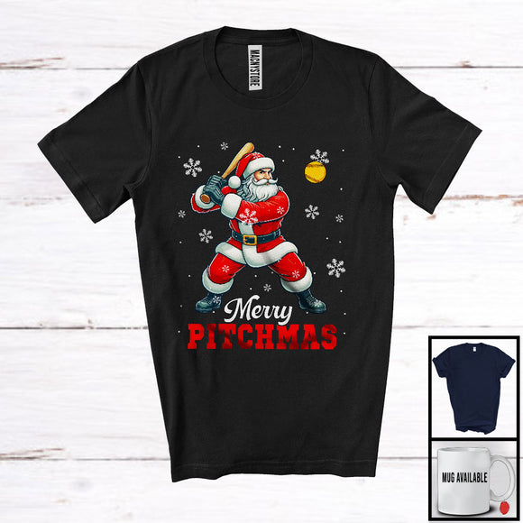 MacnyStore - Merry Pitchmas; Awesome Christmas Santa Playing Softball; Pitcher Sport Player Team T-Shirt