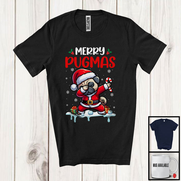 MacnyStore - Merry Pugmas; Fantastic Christmas Santa Pug Dabbing; Snow Around Family Group T-Shirt