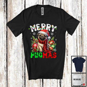 MacnyStore - Merry Pugmas; Joyful Christmas Santa Pug With X-mas Lights Ornament; Family Group T-Shirt