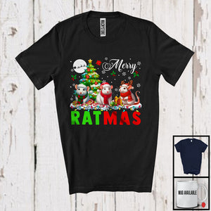 MacnyStore - Merry Ratmas; Humorous Christmas Reindeer Elf Santa Rat; Matching X-mas Animal Lover T-Shirt