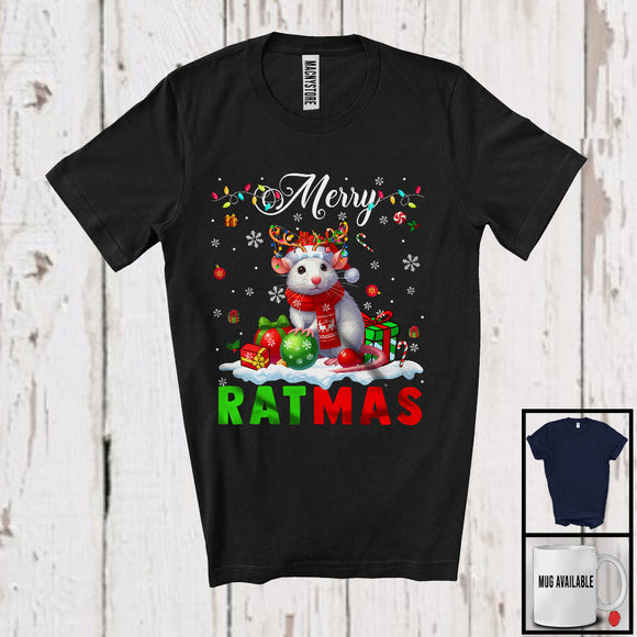 MacnyStore - Merry Ratmas; Humorous Christmas Reindeer Santa Rat; Matching X-mas Animal Lover T-Shirt