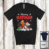 MacnyStore - Merry Ratmas; Joyful Christmas Lights Gingerbread Riding Rat; Snowing Animal Lover T-Shirt