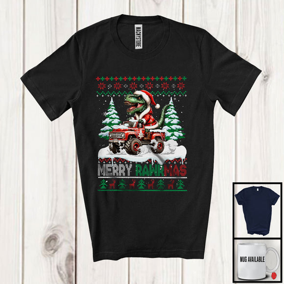 MacnyStore - Merry Rawrmas; Merry Christmas Snow Santa T-Rex Dinosaur Driving Monster Truck; Sweater T-Shirt