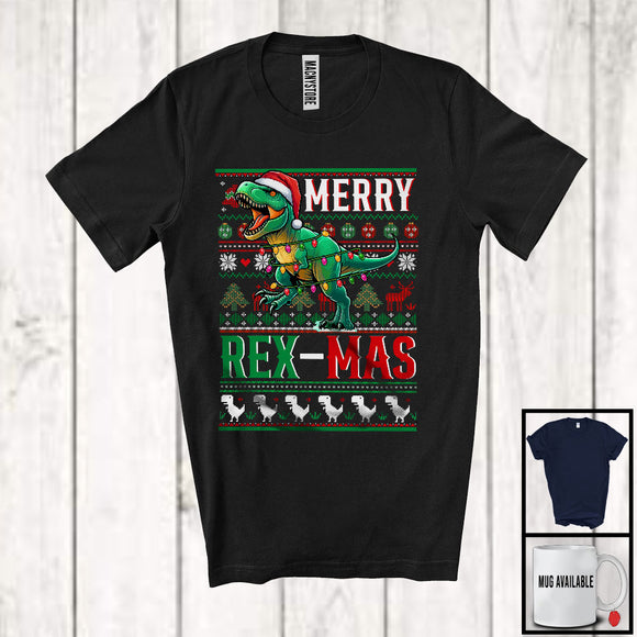 MacnyStore - Merry Rex Max; Humorous Christmas Sweater Santa T-Rex Dinosaur; Pajama Family Group T-Shirt