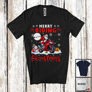 MacnyStore - Merry Riding Christmas; Awesome X-mas Snowing Santa Riding Motorbike Lover; Family Group T-Shirt