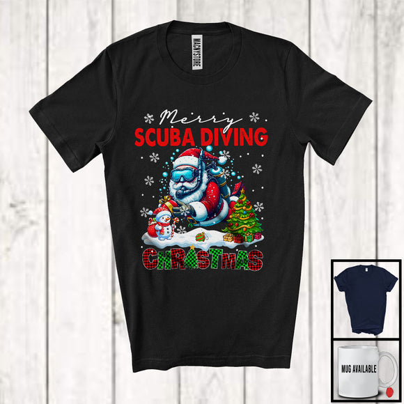 MacnyStore - Merry Scuba Diving; Joyful Christmas Santa Scuba Diving Lover; X-mas Snowing Around T-Shirt