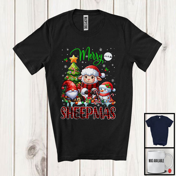 MacnyStore - Merry Sheepmas; Amazing Christmas Tree Pajama Santa Sheep; Plaid Snowman Gnome Farmer T-Shirt