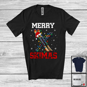 MacnyStore - Merry Skimas; Awesome Christmas Santa Skiing Player Lover; X-mas Lights Snowing T-Shirt