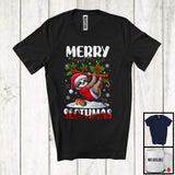 MacnyStore - Merry Slothmas; Adorable Christmas Lights Santa Sloth Snowing Around; Wild Animal Lover T-Shirt