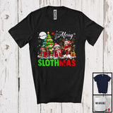 MacnyStore - Merry Slothmas; Humorous Christmas Reindeer Elf Santa Sloth; Matching X-mas Animal Lover T-Shirt