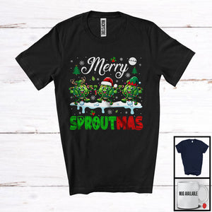 MacnyStore - Merry Sproutmas; Amazing Christmas Three Santa Elf Reindeer Brussel Sprouts; Vegan Group T-Shirt