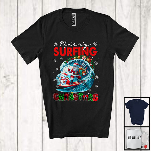 MacnyStore - Merry Surfing; Joyful Christmas Santa Surfing Lover; X-mas Snowing Around T-Shirt