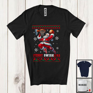 MacnyStore - Merry Swishmas; Joyful Christmas Sweater Santa Playing Basketball; Sport Playing Player T-Shirt