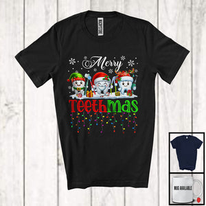 MacnyStore - Merry Teethmas; Adorable Christmas Reindeer ELF Santa Teeth; X-mas Dental Dentist Lover T-Shirt