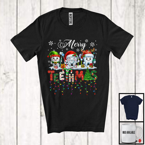 MacnyStore - Merry Teethmas; Lovely Christmas Reindeer ELF Santa Teeth; Dental Dentist X-mas Group T-Shirt