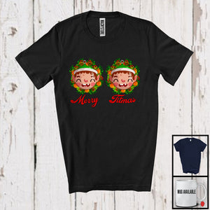 MacnyStore - Merry Titmas; Sarcastic Christmas ELF Boobs; Naughty Matching X-mas Women Family Group T-Shirt