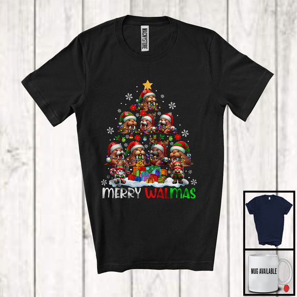 MacnyStore - Merry Walmas; Joyful Christmas Tree Santa Elf Reindeer Walrus; X-mas Sea Animal Lover T-Shirt