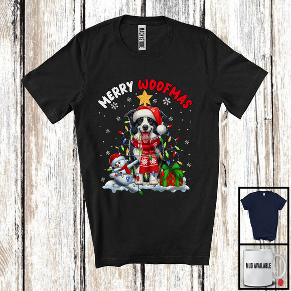 MacnyStore - Merry Woofmas; Awesome X-mas Lights Christmas Santa Border Collie Lover; Snowman T-Shirt