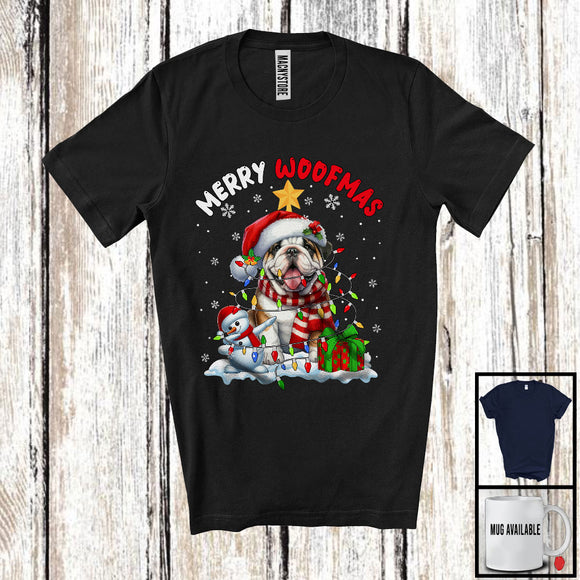 MacnyStore - Merry Woofmas; Awesome X-mas Lights Christmas Santa Bulldog Lover; Snowman T-Shirt