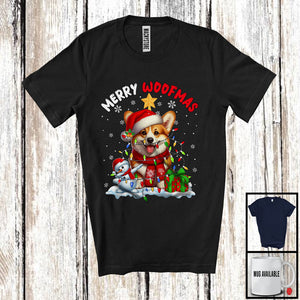 MacnyStore - Merry Woofmas; Awesome X-mas Lights Christmas Santa Corgi Lover; Snowman T-Shirt