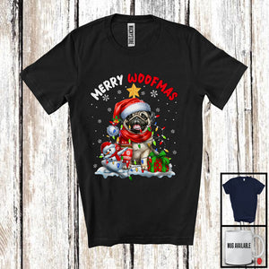 MacnyStore - Merry Woofmas; Awesome X-mas Lights Christmas Santa Pug Lover; Snowman T-Shirt