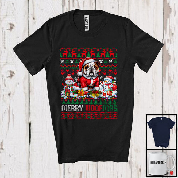 MacnyStore - Merry Woofmas, Lovely Christmas Sweater Santa Bulldog Owner Lover, Snowman Family T-Shirt