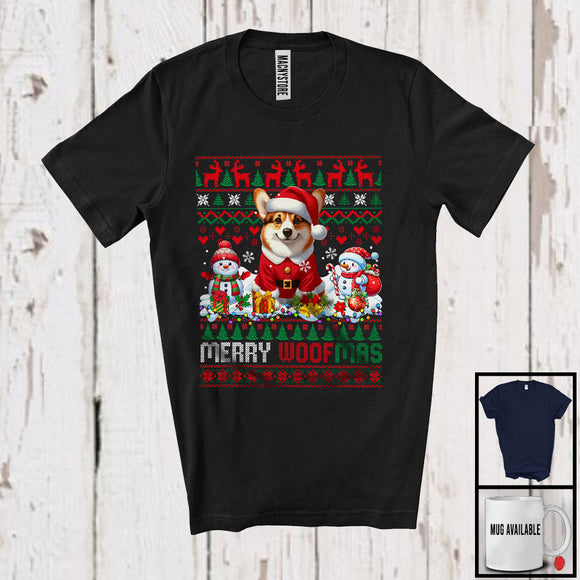 MacnyStore - Merry Woofmas, Lovely Christmas Sweater Santa Corgi Owner Lover, Snowman Family T-Shirt
